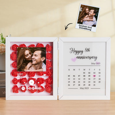 Personalized Photo Rose Flower Foldable Frame Custom Music Code Anniversary Gift for Couple - photomoonlampuk