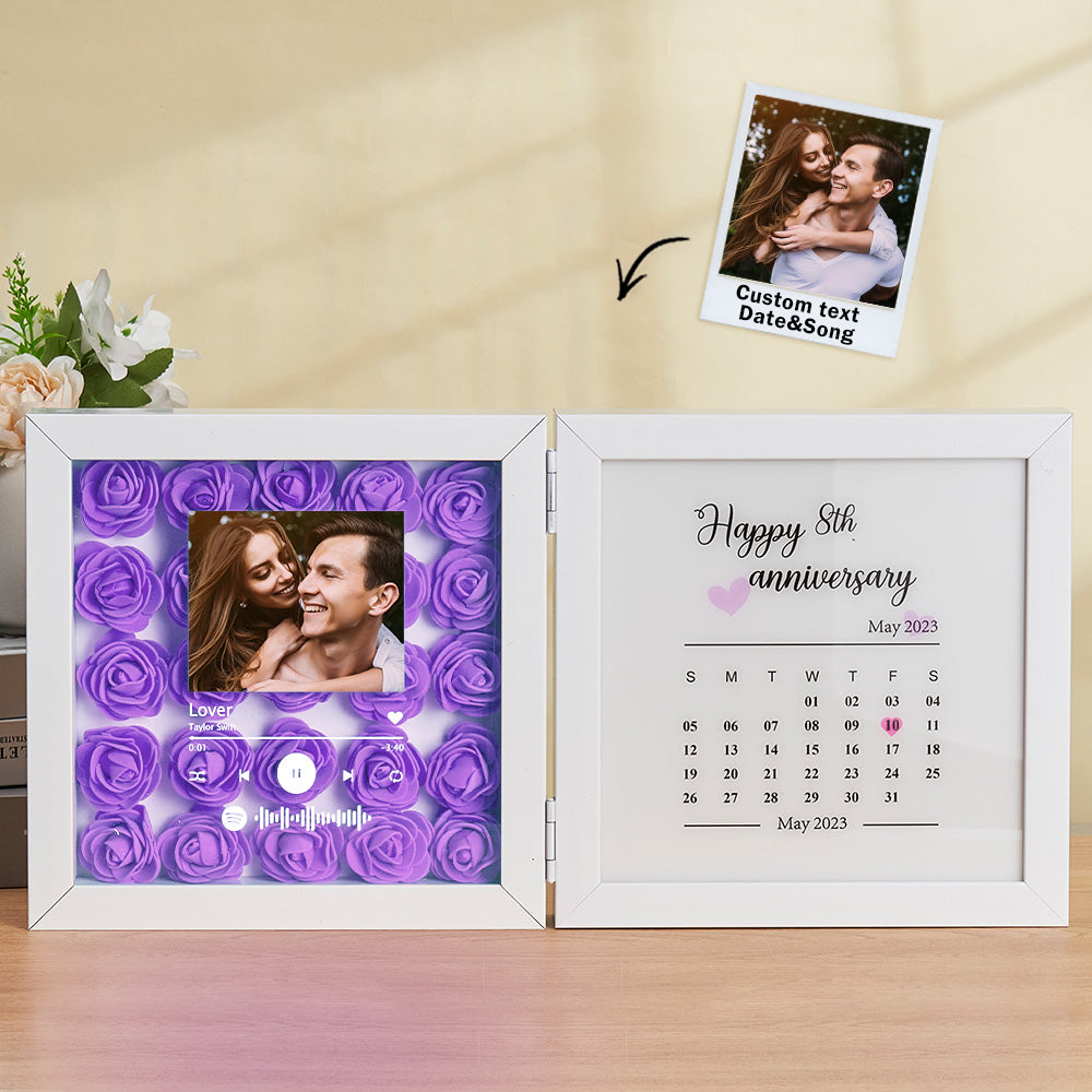 Personalized Photo Rose Flower Foldable Frame Custom Music Code Anniversary Gift for Couple