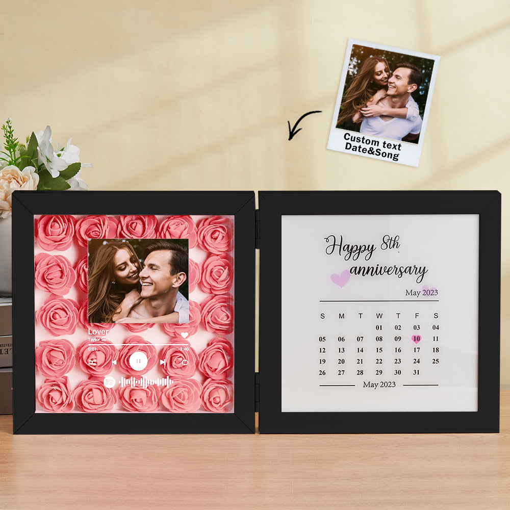 Personalized Photo Rose Flower Foldable Frame Custom Music Code Anniversary Gift for Couple