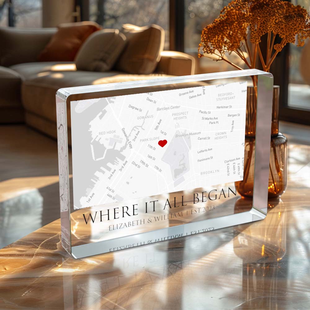 Where It All Began - Personalized Map Rectangle Shaped Acrylic Plaque Custom Text Home Decoration Gift For Couple Anniversary Gift