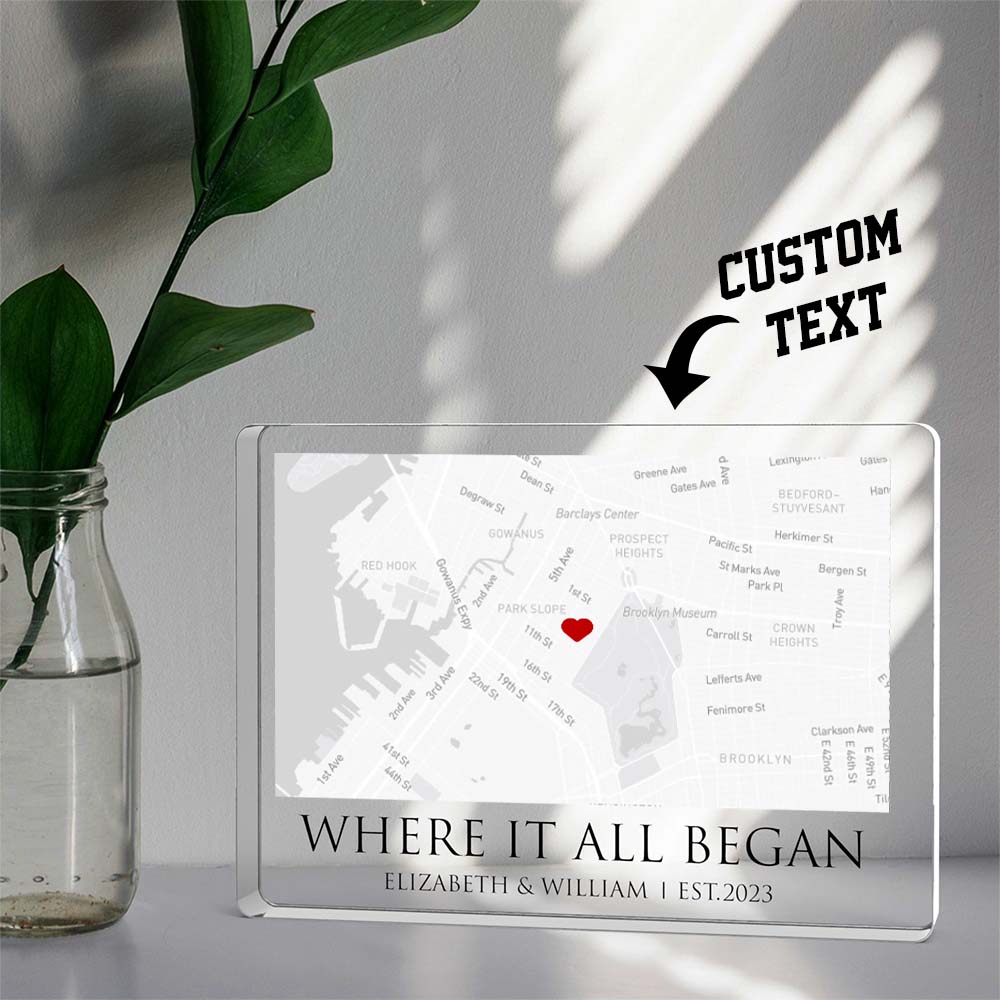 Where It All Began - Personalized Map Rectangle Shaped Acrylic Plaque Custom Text Home Decoration Gift For Couple Anniversary Gift