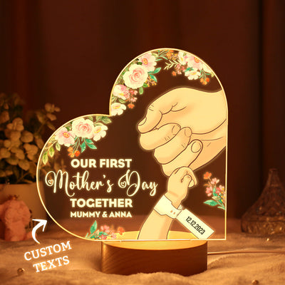 Custom Night Lamp Personalized Acrylic LED Night Light Mom and Baby Holding Hands Mother's Day Gifts - photomoonlampuk