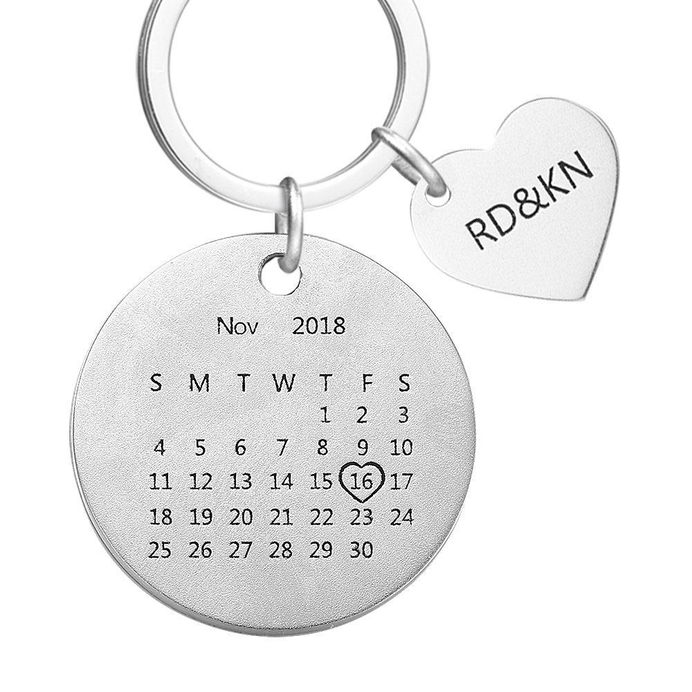 Custom Photo Engraved Calendar Keyring -For Anniversary