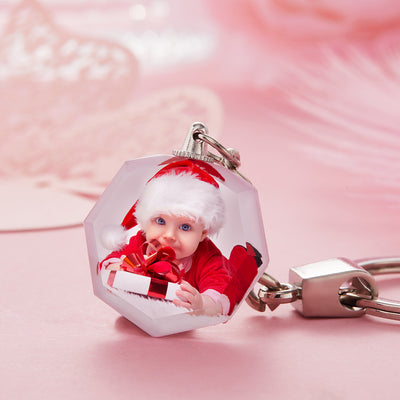Custom Crystal Photo Keyring - Heptagon For Baby