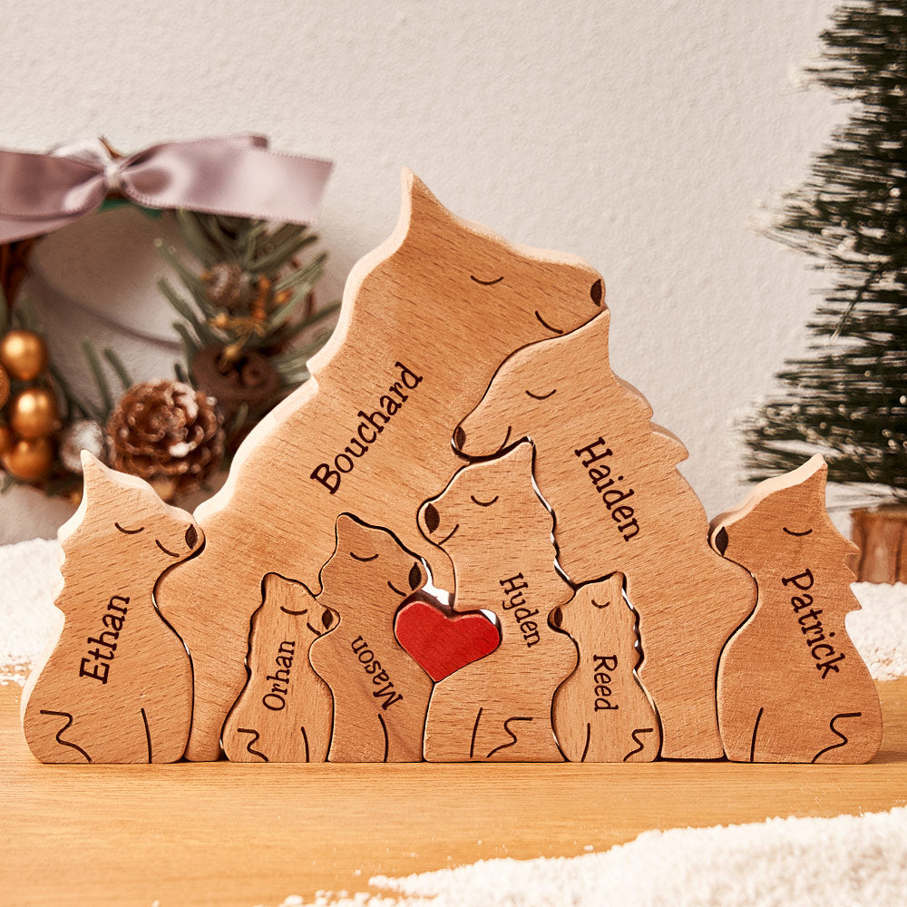 Custom Names Wooden Wolf Family Puzzle Home Decor Christmas Gifts