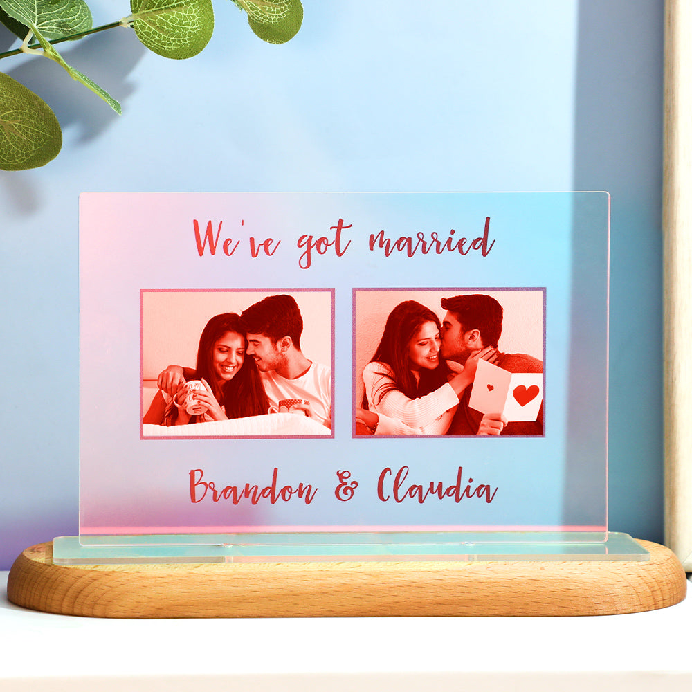 Custom Photo Transparent Gradient Color Acrylic Ornaments Personalized Engraved Keepsake for Couples