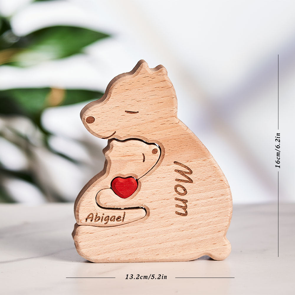Custom Names Wooden Single Parent Bears Family Block Puzzle Home Decor Gifts