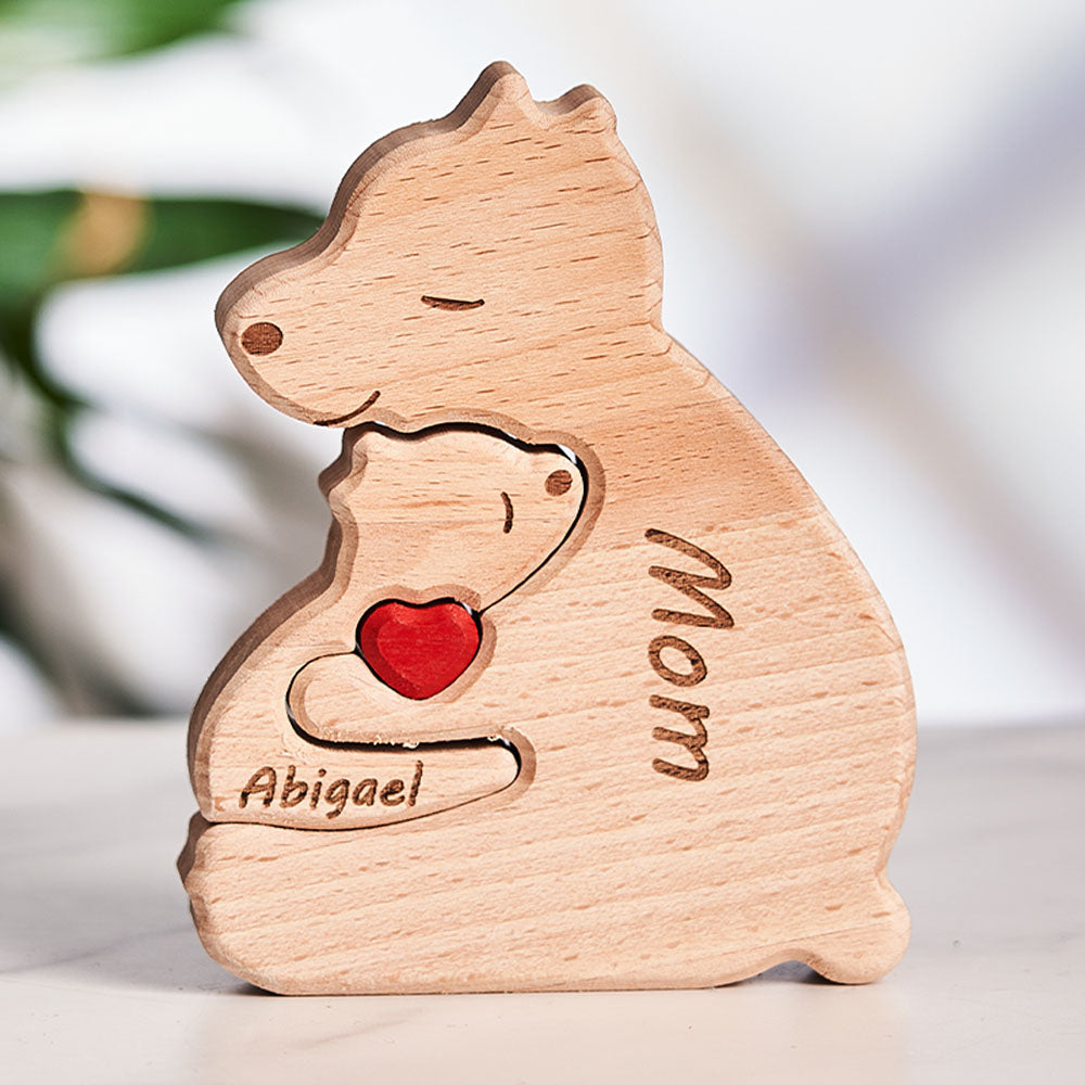 Custom Names Wooden Single Parent Bears Family Block Puzzle Home Decor Gifts