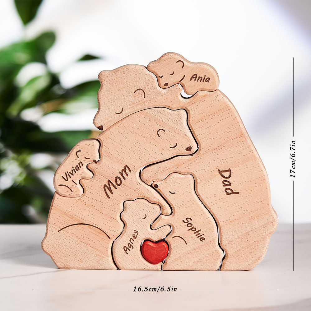 Custom Names Wooden Bears Family Block Puzzle Home Decor Gifts