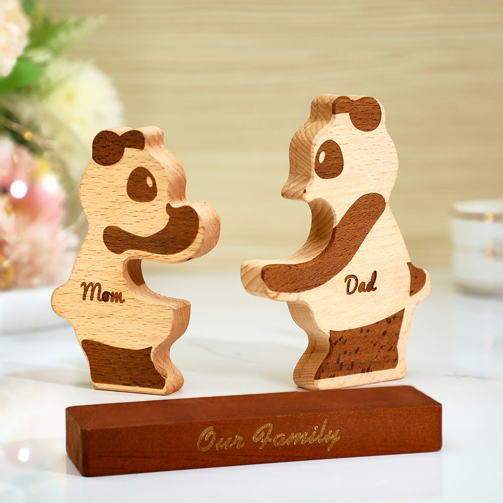 Custom Names Wooden Pandas Family Block Puzzle Home Decor Gifts