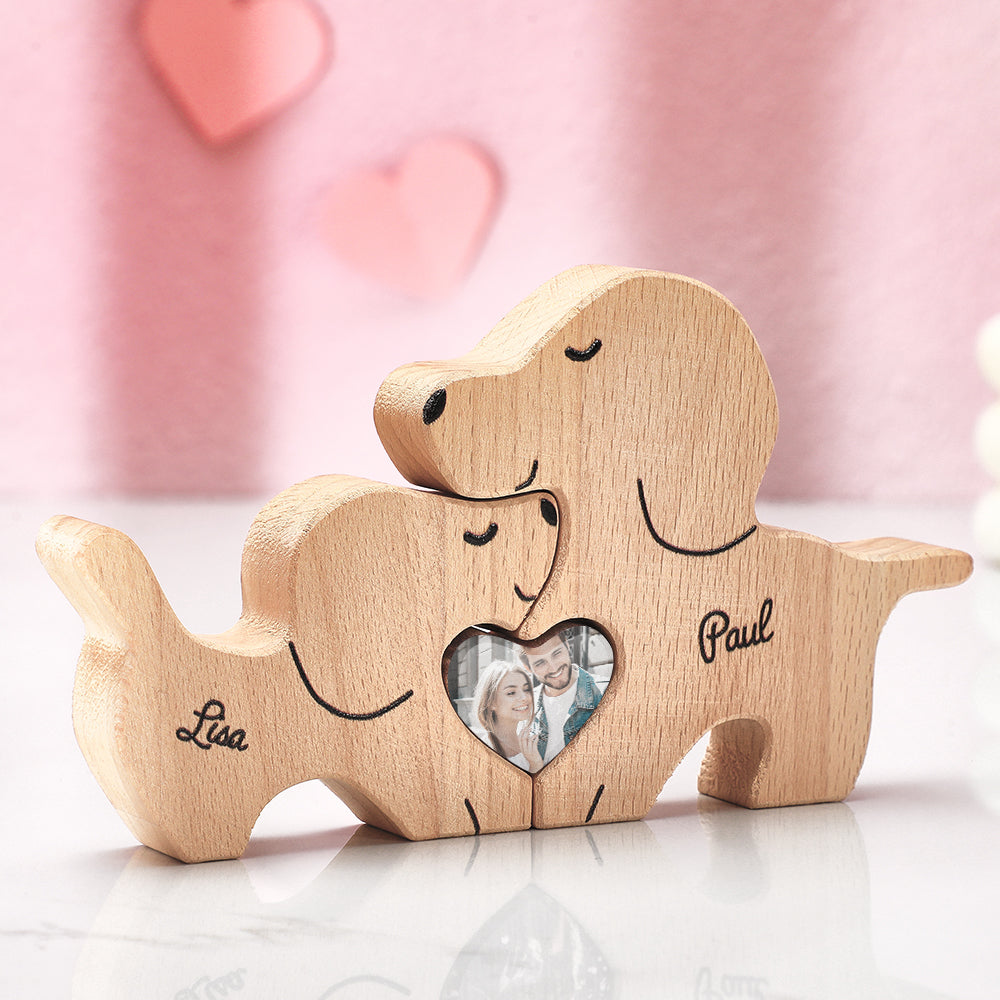 Personalized Wooden Dog Couple Love Heart Puzzle Custom Valentine's Day Gifts