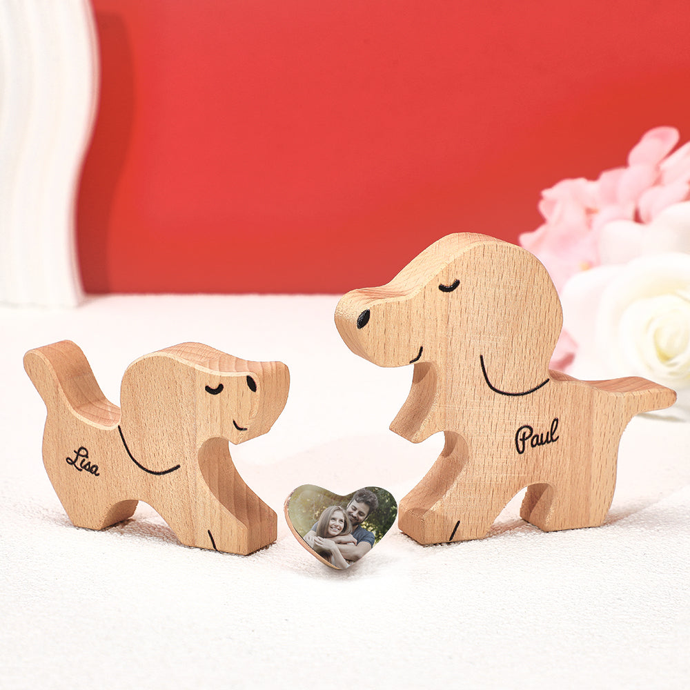 Personalized Wooden Dog Couple Love Heart Puzzle Custom Valentine's Day Gifts