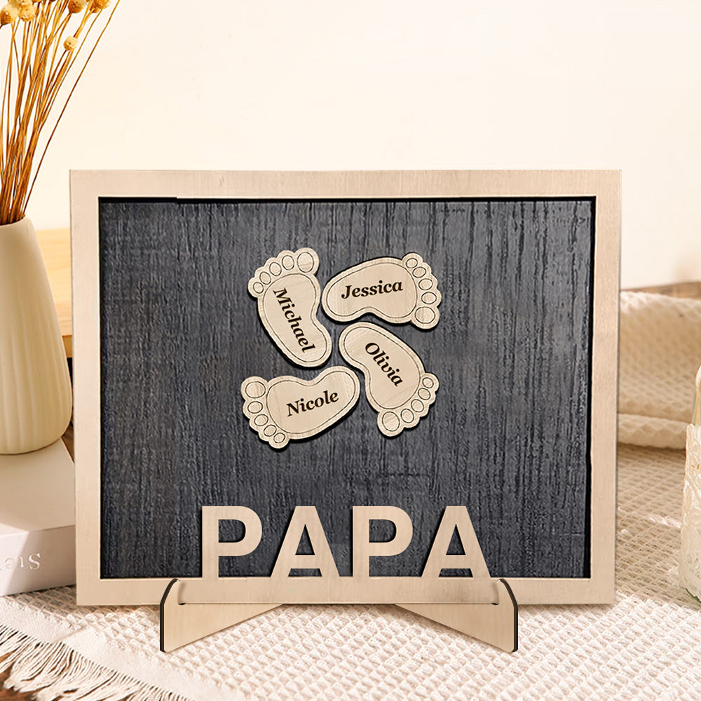 Personalized Footprint Wooden Plaques Decor with Kids Names For Dad Grandpa Decor Plaque