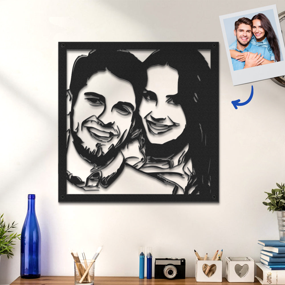 Custom Portrait Metal Wall Art Personalized Couple Photo LED Lights Decor Gift for Lover