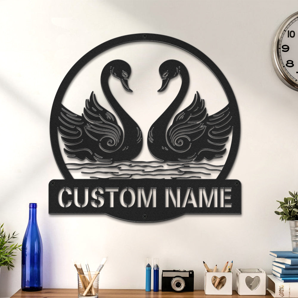 Custom Swan Signs Metal Wall Art Personalized Couple LED Lights Decor Gift for Lover