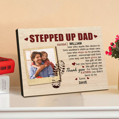 Personalized Desktop Picture Frame Custom Stepped Up Dad Sign Father's Day Gift - photomoonlampuk