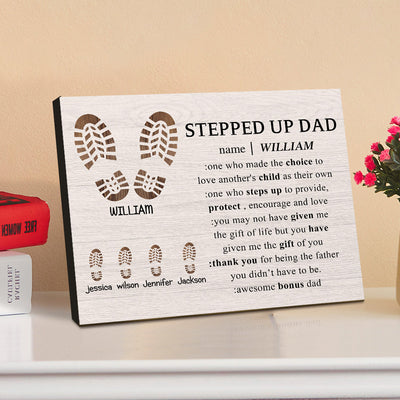 Personalized Footprint Picture Frame Custom Stepped Up Dad Sign Father's Day Gift - photomoonlampuk