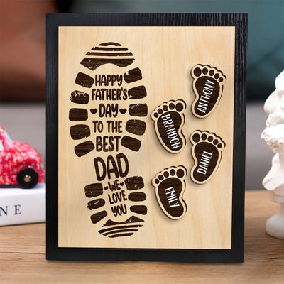 Personalized Footprints Wooden Frame Custom Family Member Names Father's Day Gift - photomoonlampuk