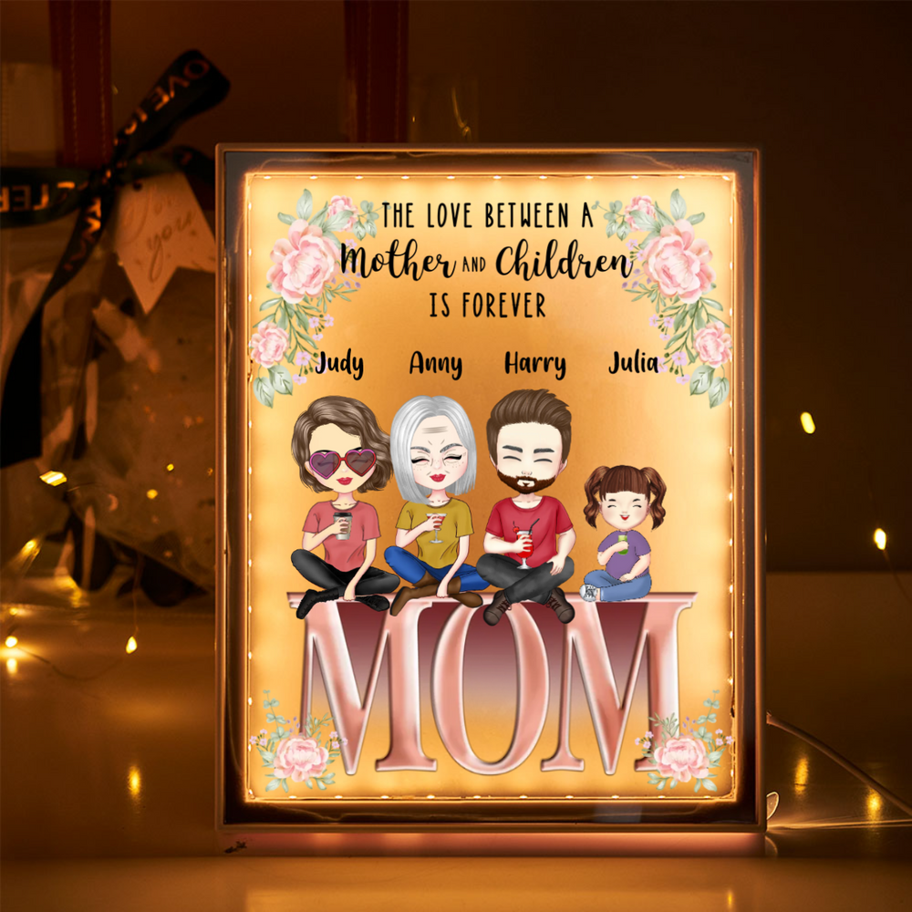 Custom Family Cartoon Night Light Mirror Frame Gifts for Mum