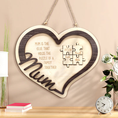 Personalized Wooden Heart Puzzle Sign Mother's Day Gift for Mum - photomoonlampuk