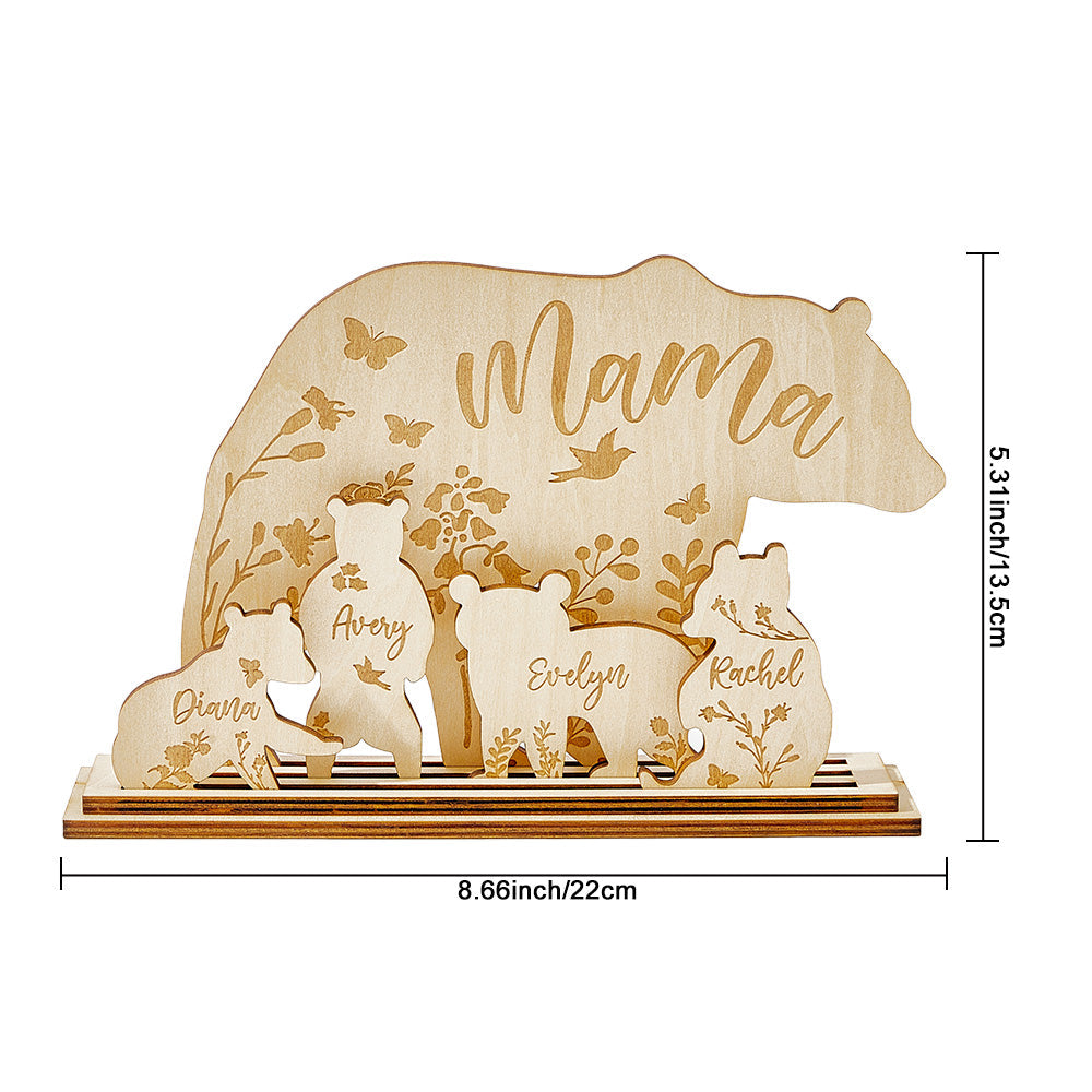 Personalized Mama Bear with Cubs Wood Desk Decor Gift for Mom