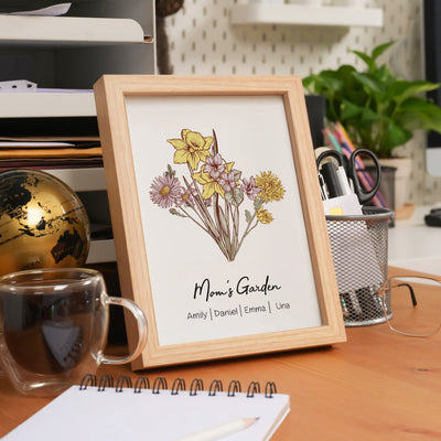 Personalized Birth flower Bouquet Names Frame Gift for mum - mymoonlampuk