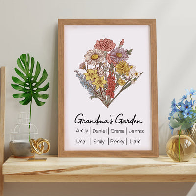 Personalized Birth flower Bouquet Beech Wood Names Frame Gift for mum - mymoonlampuk