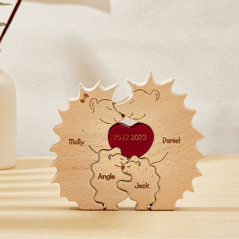 Custom Wooden Hedgehog Puzzle Personalized Hedgehog Family Names Puzzle Home Decor Gifts