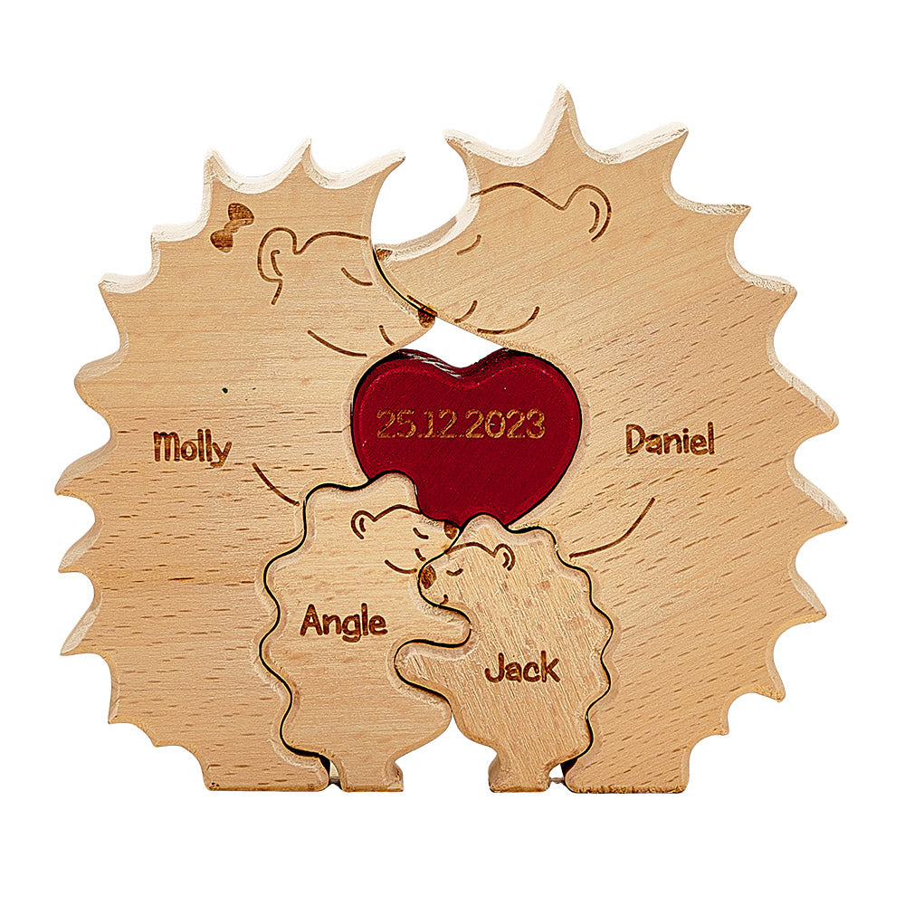 Custom Wooden Hedgehog Puzzle Personalized Hedgehog Family Names Puzzle Home Decor Gifts