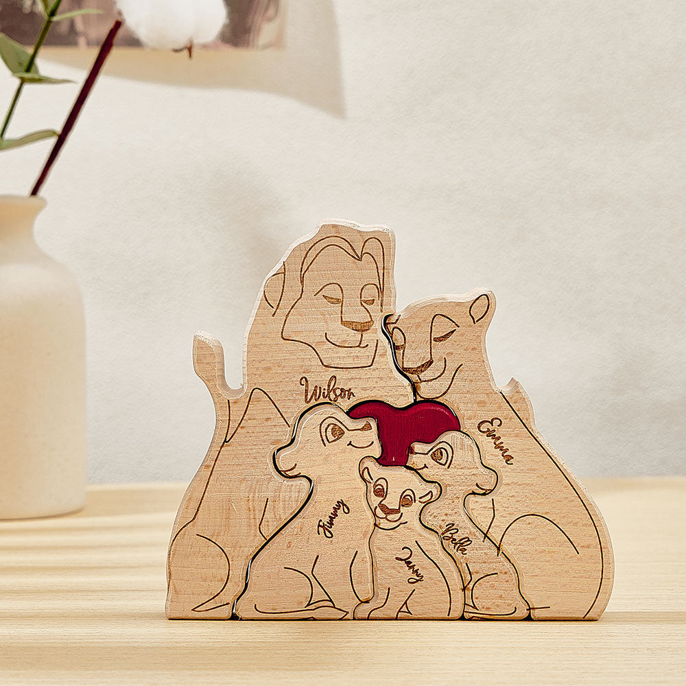 Personalized Wooden Lion Puzzle Custom Lion Family Names Puzzle Home Decor Gifts