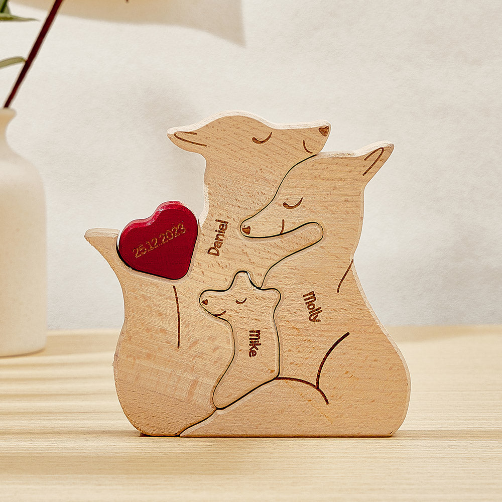 Personalized Wooden Fox Custom Family Member Names Puzzle Home Decor Gifts