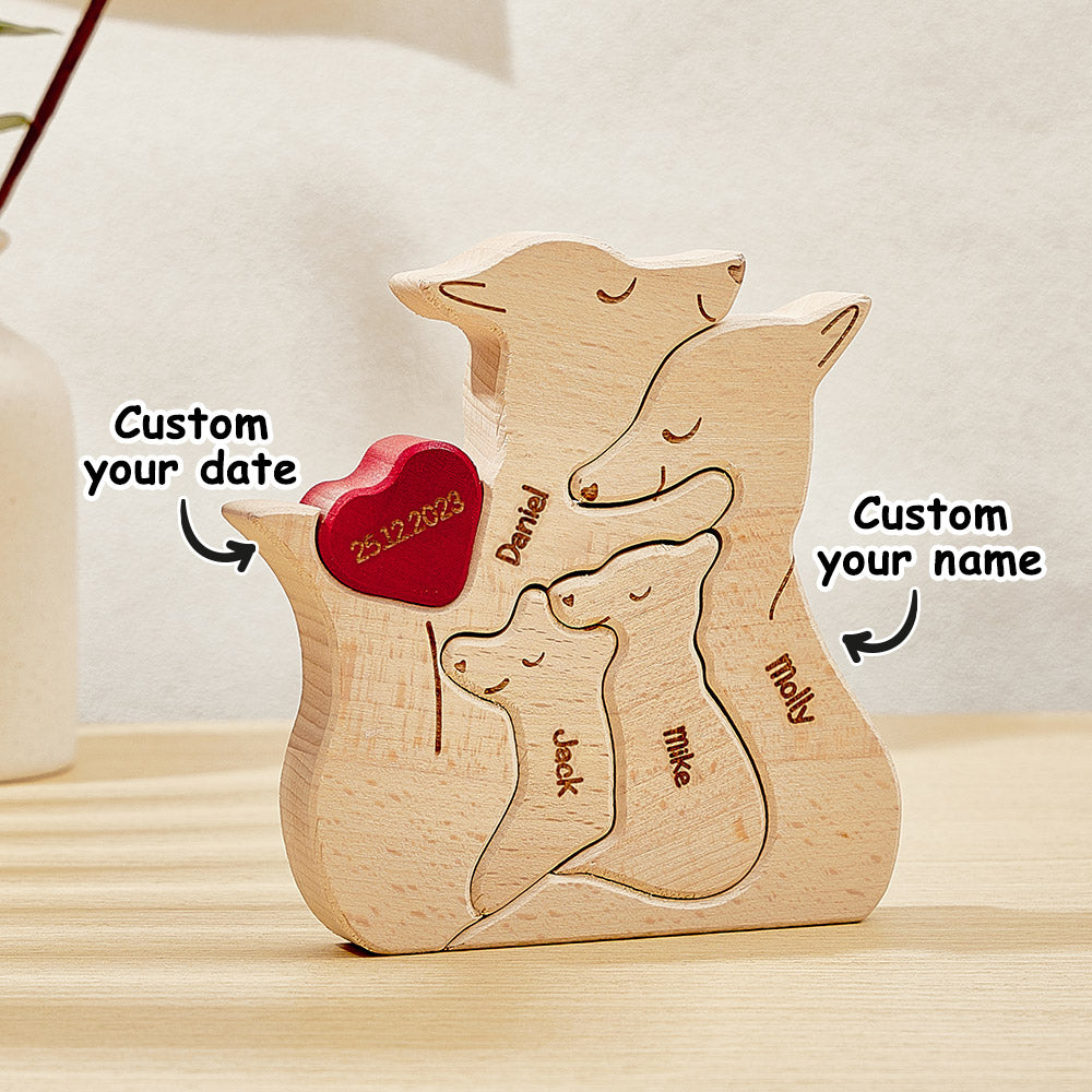 Personalized Wooden Fox Custom Family Member Names Puzzle Home Decor Gifts