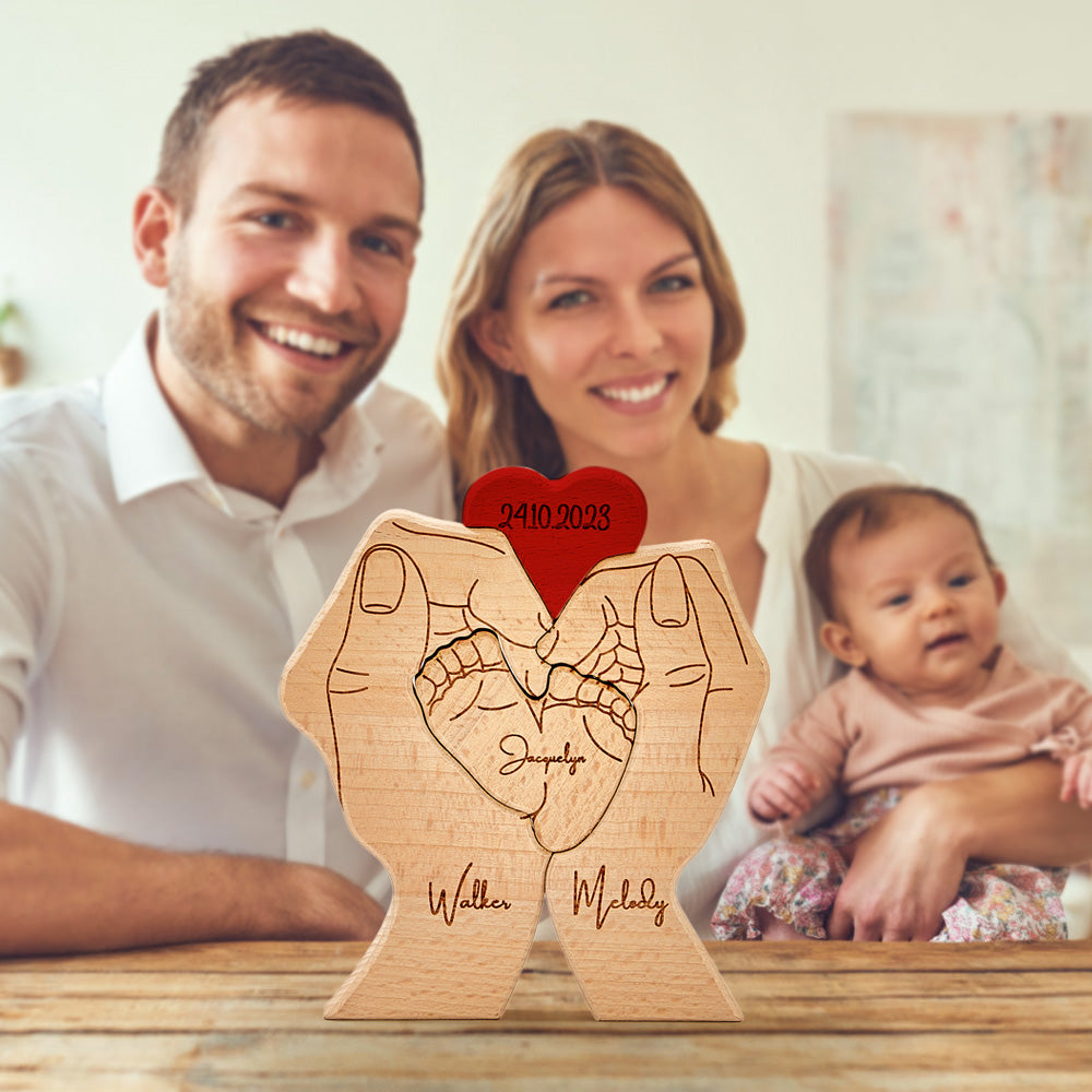 Personalized Wooden Baby Feet Custom Family Member Names Date Puzzle Home Decor Gifts