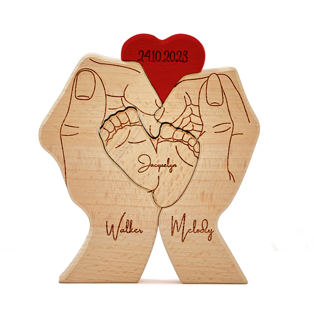 Personalized Wooden Baby Feet Custom Family Member Names Date Puzzle Home Decor Gifts