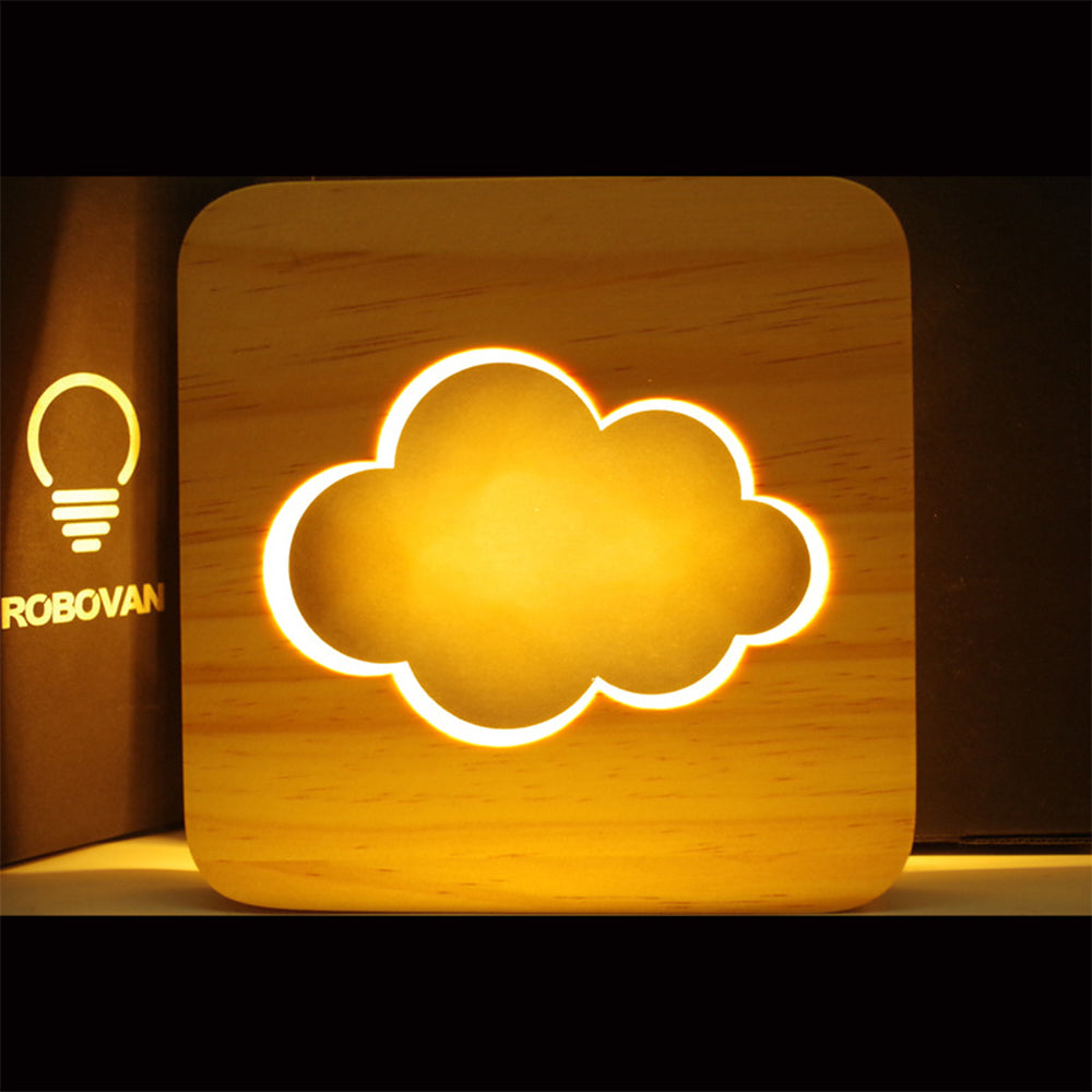 Wooden Night Lamp Crown Star Cloud Night Light For Bedroom Baby Children Room Desktop Decoration