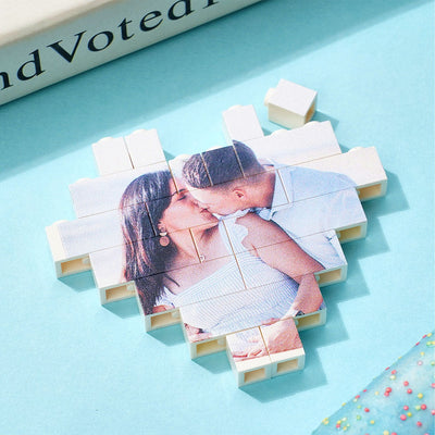 Gifts for Her Custom Building Brick Personalised Photo Block Heart Shaped - photomoonlampuk