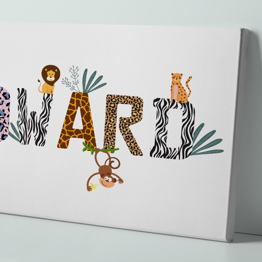 Personalised Name Wall Art Print Canvas Safari Themed Animal Nursery Decor Newborn gift