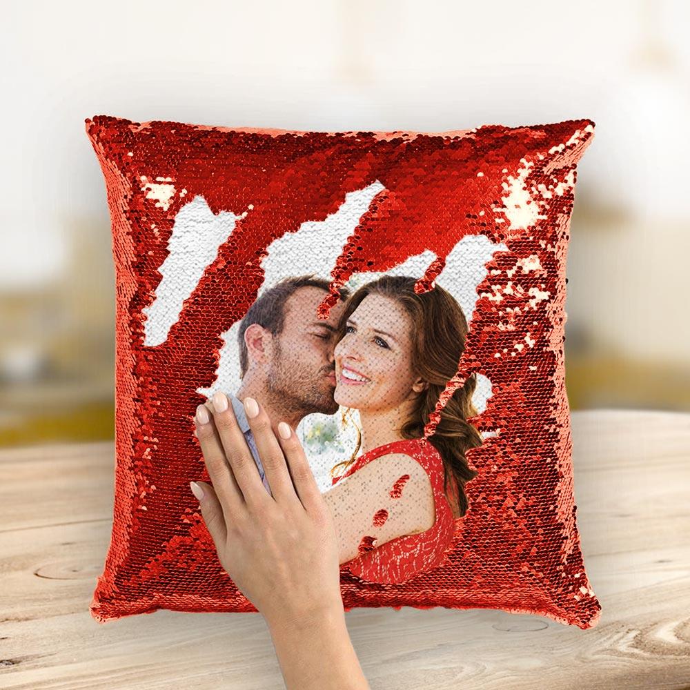 Custom Photo Magic Sequins Pillow - Red - 15.75in x15.75in
