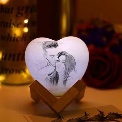 Personalised Moon Lamp Valentine's Gifts 3D Printed Photo Heart Lamp Personalised Night Light - Touch 2 Colors (10-15cm)