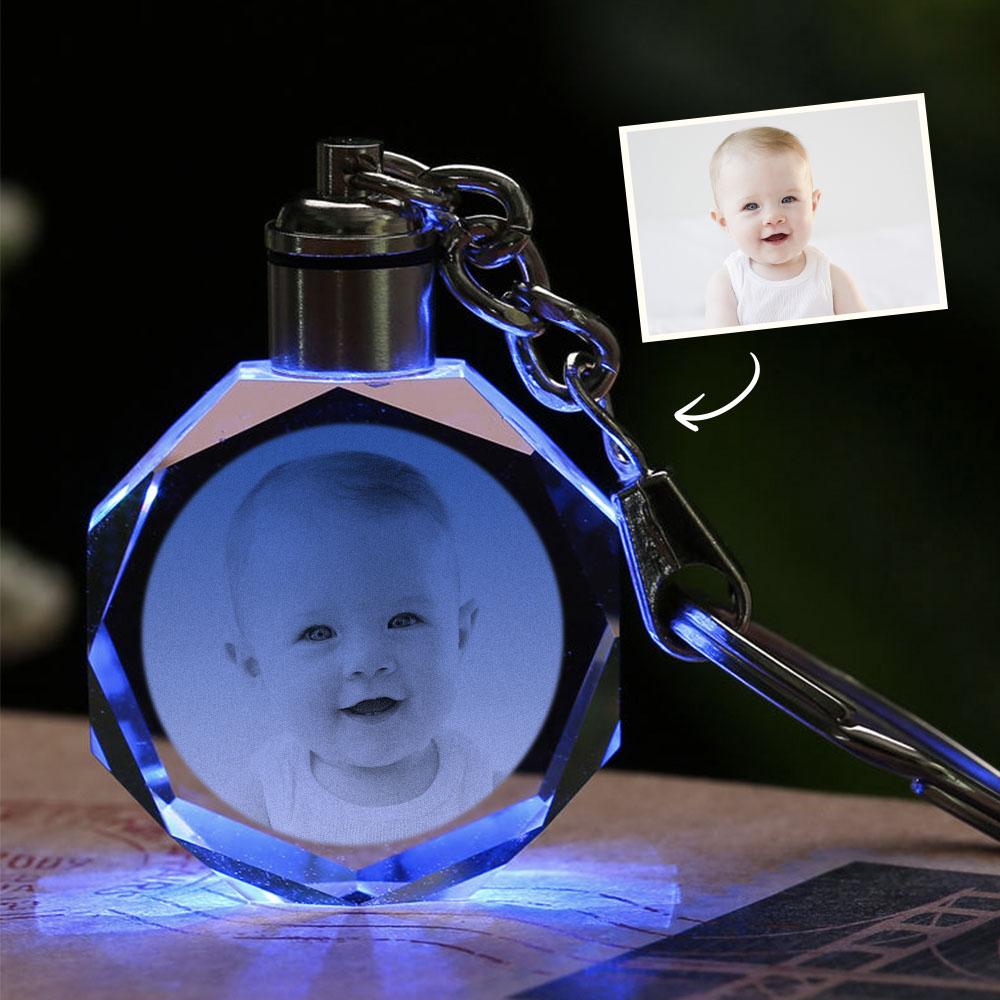 Custom Crystal Keyring Photo Lighted  with Couple Picture Etched Key Chain for Gift
