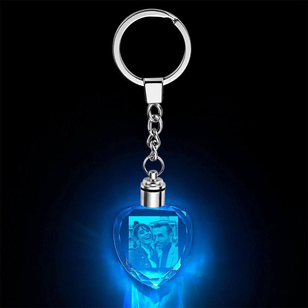 Custom Photo Christmas Gift Heart Shape Crystal Keyring Illuminated Keychain for Lover