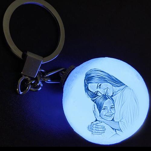 Christmas Gift Custom Color Photo Keychain 3D Printed Moon Lamp For Couple