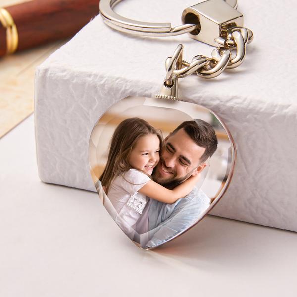 Custom Crystal Photo Keyring Heart Shape with Personalised Photo Key Chain Gift for Christmas Day