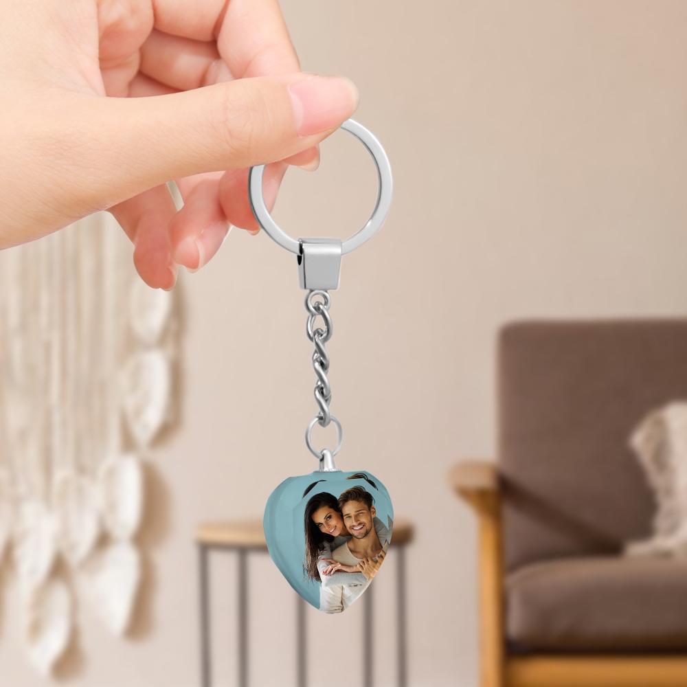 Custom Crystal Photo Keyring Heart Shape with Personalised Photo Key Chain Gift for Christmas Day