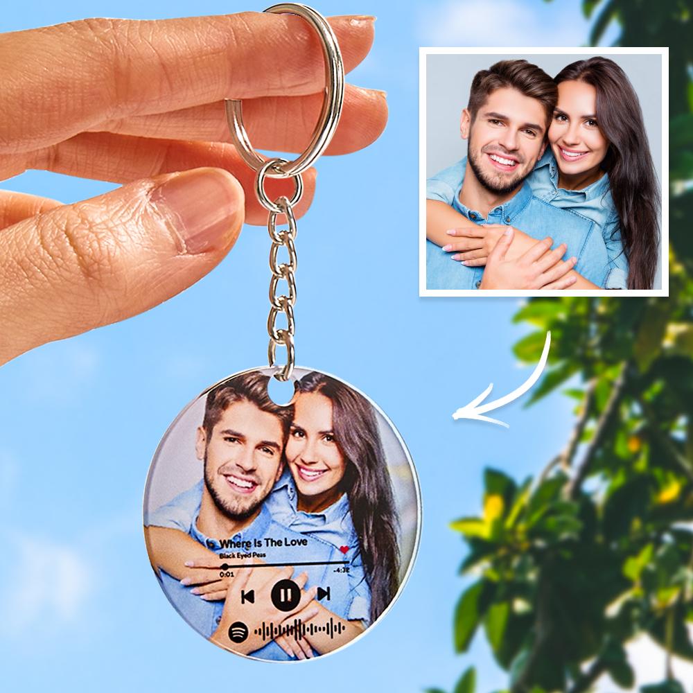 Personalised Scannable Spotify Code Wedding Gift Keychain Custom Photo Keychain Gifts for Couple