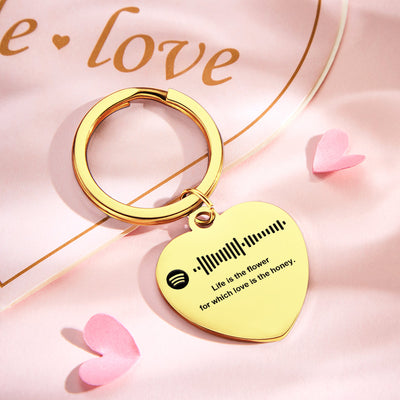 Scannable Music Code Custom Engraved Keychain Personalized Heart-shaped Music Song Key chains Valentine's Day Gifts - photomoonlampuk