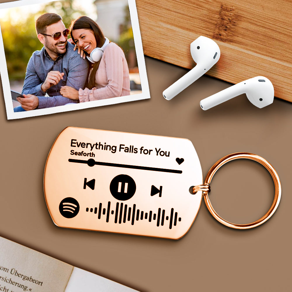 Personalised Scannable Music Spotify Code Keychain Father‘s Day Gift Custom Laser Engrave Stainless Steel Rose Gold Spotify Code Keychain