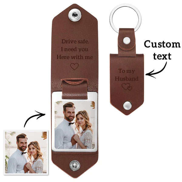 Personalised Photo Keychain with Text Leather Keyring