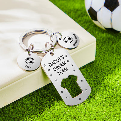 Personalized Engraved Football Daddy' Dream Team Keychain with Children's Names Key Ring Father's Day Gifts - photomoonlampuk