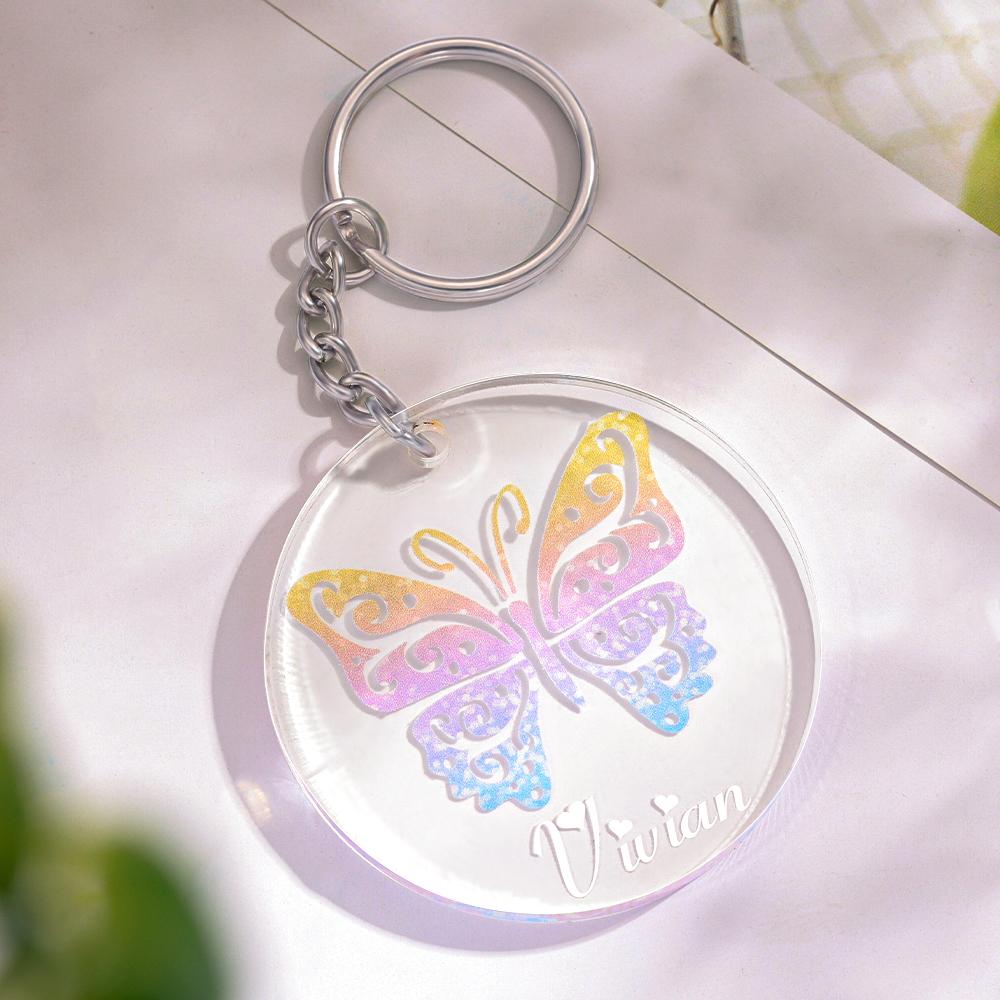 Personalised Acrylic Butterfly Rainbow Keychains with Name 2 inch Gifts for Besties Friends